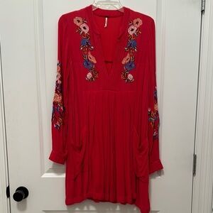 Free People Red Embroidered Dress